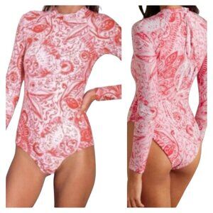 Mara Hoffman Reese Red Multi Rashguard One-Piece Swimsuit L NWT $375